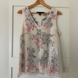WHBM - Floral Sleeveless Top with sequin overlay women’s size S - NWT